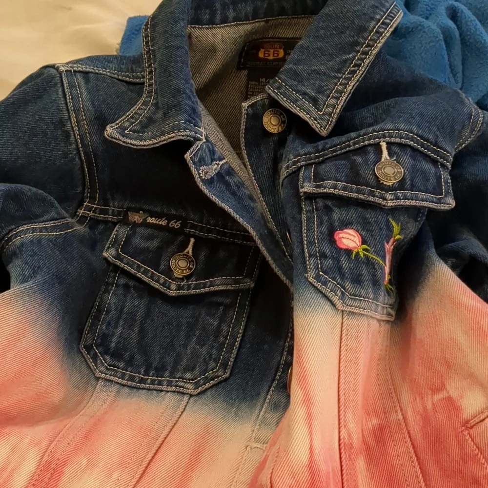 VINTAGE Route 66 Original Clothing Co. Girl's jean jacket with pink embr… - Picture 13 of 14